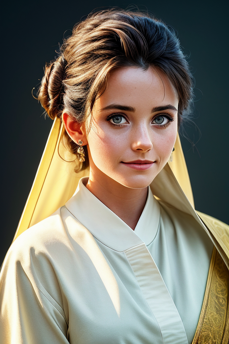 00401-1888415866-FinalReality-photo of beautiful (c0urteneyc0x-130_0.99), a woman with perfect hair, hair upsweep updo, wearing (yellow cassock_1.1),  ((Moder.png